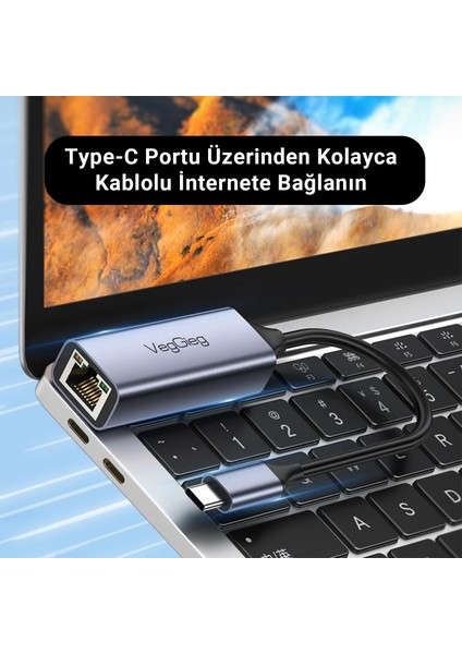 Type-C 1000MBPS Gigabit Ethernet Adaptörü Pc, Mac, Konsol, Tv Box Uyumlu