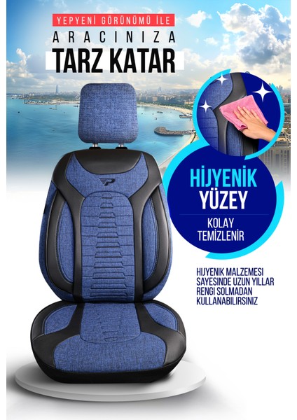 Panda Bakü Serısı Keten Kumaş Oto Koltuk Kılıfı - Tam Set indirimleri