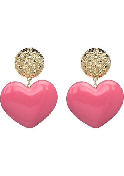 Şeftali Kalp Küpe (Red Pink) (Yurt Dışından)