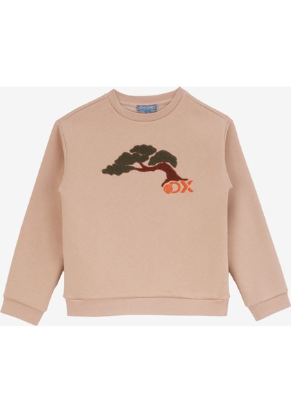 Nakışlı Erkek Bej Sweatshırt D4wb-Swt3101