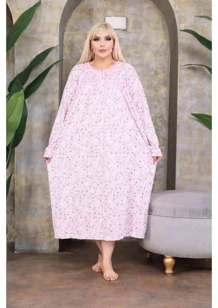 Büyük Beden Kışlık Şardonlu Pamuklu Anne Gecelik (120 Kiloya Kadar Uygundur)