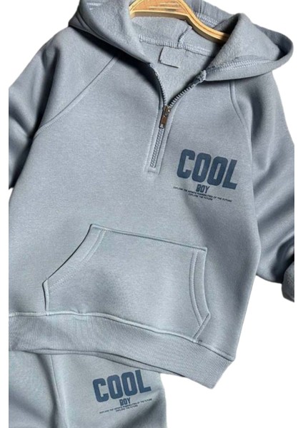 Erkek Çocuk Cool Boy Baskılı Fermuarlı Yaka Cepli Sweatshirt Buz Mavisi Eşofman Takım fiyatları