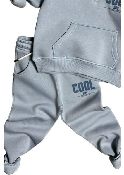 Erkek Çocuk Cool Boy Baskılı Fermuarlı Yaka Cepli Sweatshirt Buz Mavisi Eşofman Takım modelleri