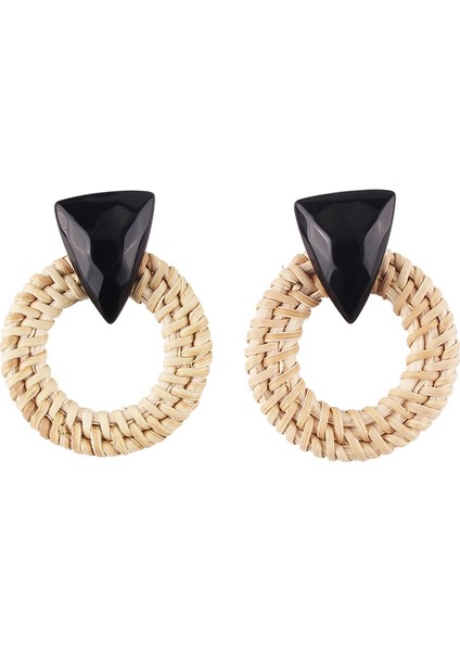 Rattan Ahşap Vintage Yapımı Dangle Küpe (Blue 2) (Yurt Dışından) modelleri