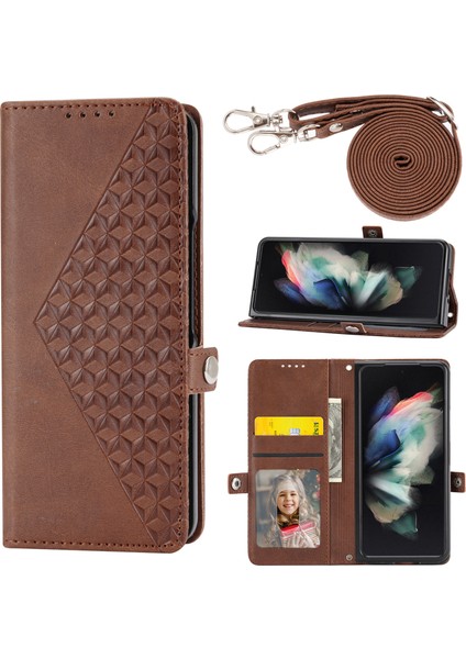 Samsung Galaxy Z Fold 6 5g Cüzdan Buzağı Dokusu Pu Deri Telefon Kılıfı Askılı (Yurt Dışından)