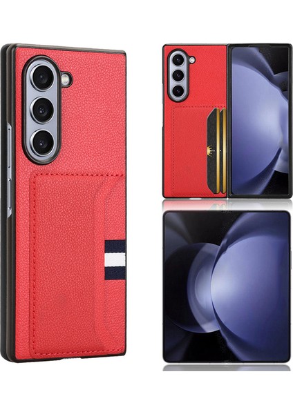 Samsung Galaxy Z Fold 6 5g Kart Tutucu Litchi Doku Deri + Pc Katlanır Telefon Kapağı (Yurt Dışından)