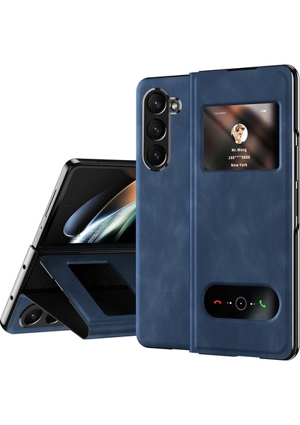 Samsung Galaxy Z Fold 6 5g Skin-Touch Pu Deri Görünüm Pencereli Telefon Kapağı (Yurt Dışından)