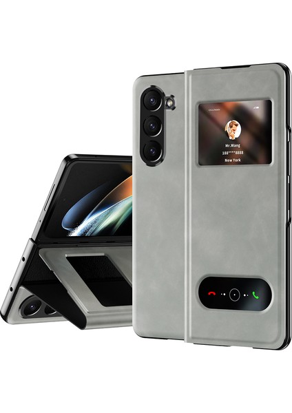 Samsung Galaxy Z Fold 6 5g Skin-Touch Pu Deri Görünüm Pencereli Telefon Kapağı (Yurt Dışından)
