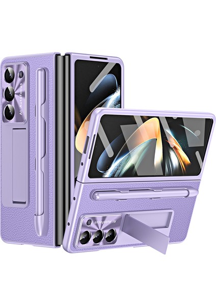 Samsung Galaxy Z Fold 6 5g Kickstand Deri+Pc Sert Telefon Kılıfı ve Stylus Kalem (Yurt Dışından)