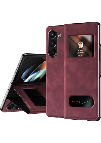 Samsung Galaxy Z Fold 6 5g Skin-Touch Pu Deri Görünüm Pencereli Telefon Kapağı (Yurt Dışından)