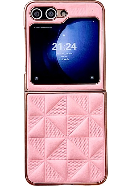 Samsung Galaxy Z Flip6 5g Elektro Kaplama Çerçeve Deri + Pc Izgara Doku Telefon Kapağı (Yurt Dışından)