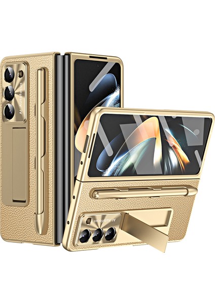 Samsung Galaxy Z Fold 6 5g Kickstand Deri+Pc Sert Telefon Kılıfı ve Stylus Kalem (Yurt Dışından)