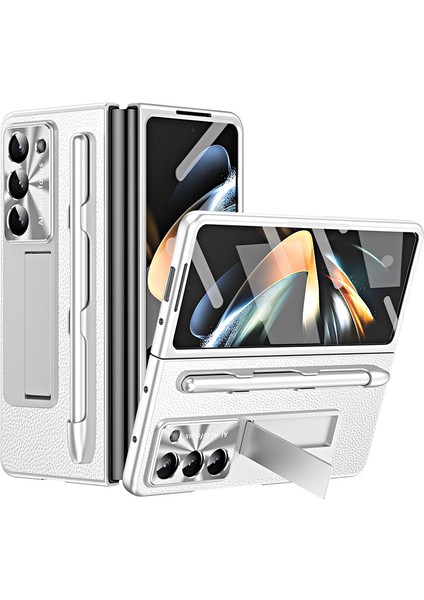 Samsung Galaxy Z Fold 6 5g Kickstand Deri+Pc Sert Telefon Kılıfı ve Stylus Kalem (Yurt Dışından)