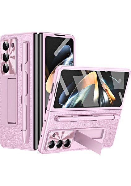 Samsung Galaxy Z Fold 6 5g Kickstand Deri+Pc Sert Telefon Kılıfı ve Stylus Kalem (Yurt Dışından)