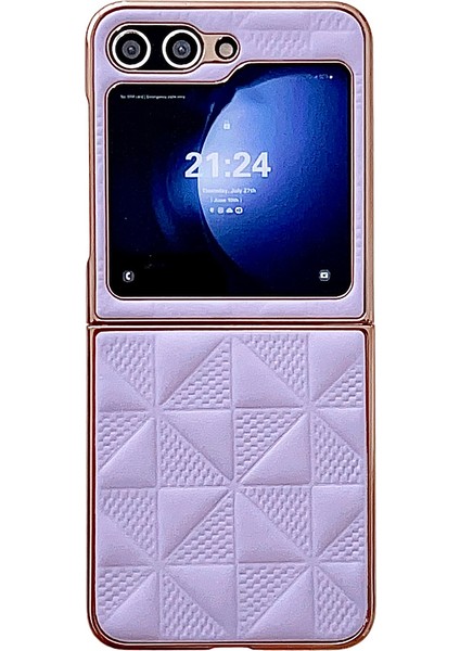 Samsung Galaxy Z Flip6 5g Elektro Kaplama Çerçeve Deri + Pc Izgara Doku Telefon Kapağı (Yurt Dışından)