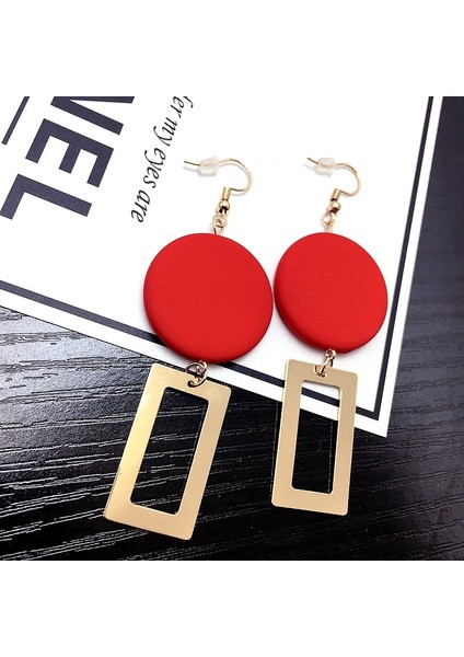 Yuvarlak Uzun Geometrik Dikdörtgen Küpe (Red) (Yurt Dışından) modelleri