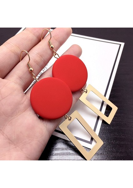 Yuvarlak Uzun Geometrik Dikdörtgen Küpe (Red) (Yurt Dışından) fırsatları