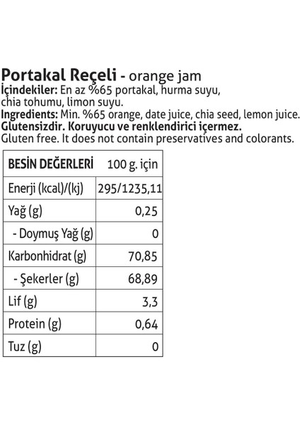 Pol'sGurme Portakal Reçeli Chia Tohumlu, %65 Meyve Oranlı, Şeker İlavesiz 380 gr x2 Adet