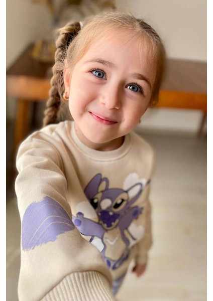 Kız Çocuk Stitch Karakter ve Angel Yazı Baskılı Lila Eşofman Takım fiyatları