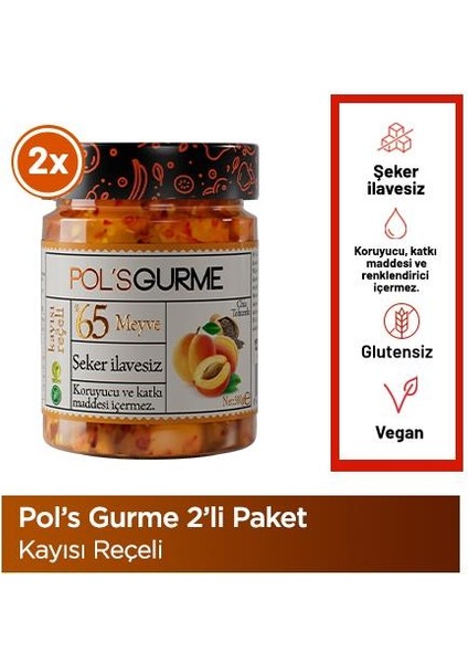 Pol'sGurme Kayısı Reçeli , Chia Tohumlu, %65 Meyve Oranlı 380 gr x2 Adet