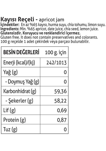 Pol'sGurme Kayısı Reçeli , Chia Tohumlu, %65 Meyve Oranlı 380 gr x2 Adet