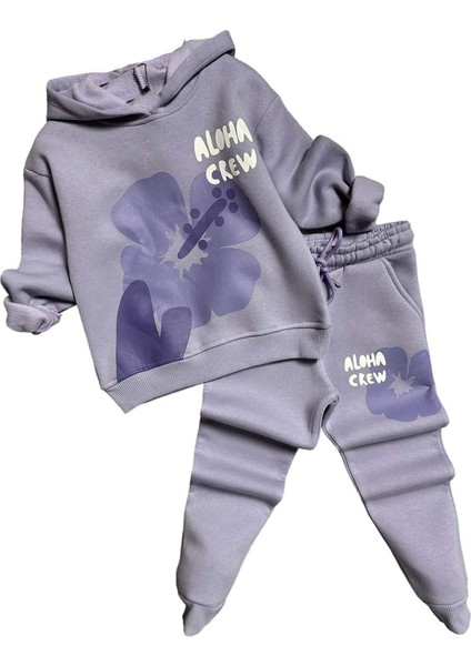 Kız Çocuk Aloha Crew Digital Baskı Kapüşonlu Lila Eşofman Takım