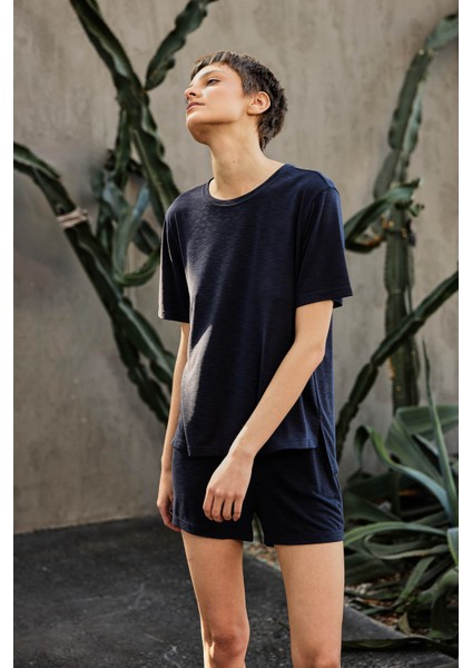 Kadın Flamlı Modal Kısa Kollu T-Shirt