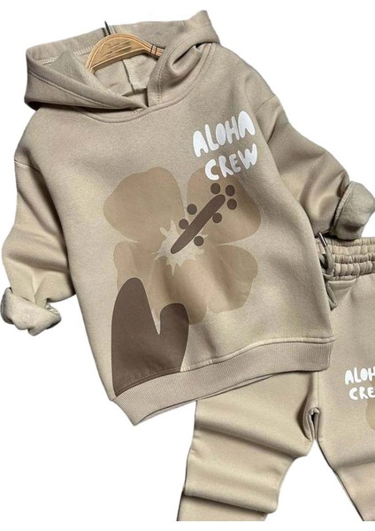 Kız Çocuk Aloha Crew Digital Baskı Kapüşonlu Bej Eşofman Takım fiyatları