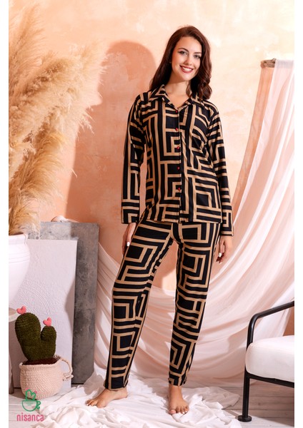 Kışlık Düğmeli Ekose Desen Yılbaşı Temalı Kadın Süet Pijama Takımı fiyatları