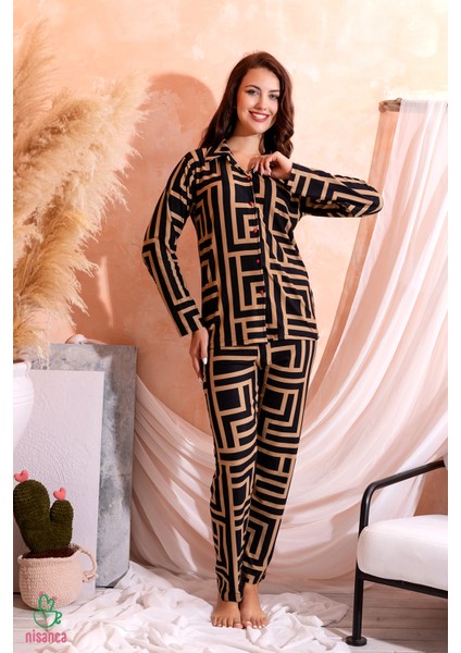 Kışlık Düğmeli Ekose Desen Yılbaşı Temalı Kadın Süet Pijama Takımı indirimleri