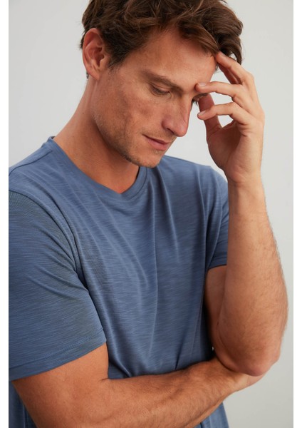 Erkek Flamlı Modal Kısa Kollu T-Shirt