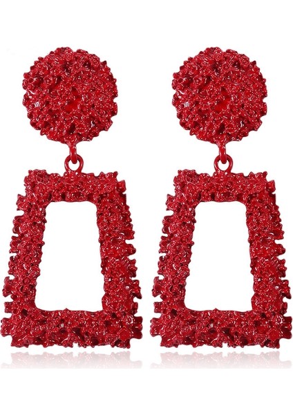 Exaggerated Scrub Geometric Earrings (Red) (Yurt Dışından)