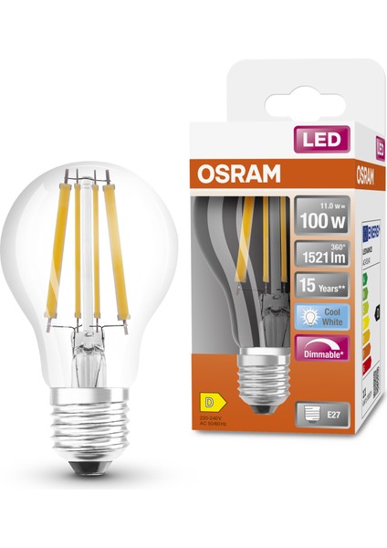 LED Flament Dim 11W 4000K 1521LM E27 Duy Kırık Beyaz Işık Ampul