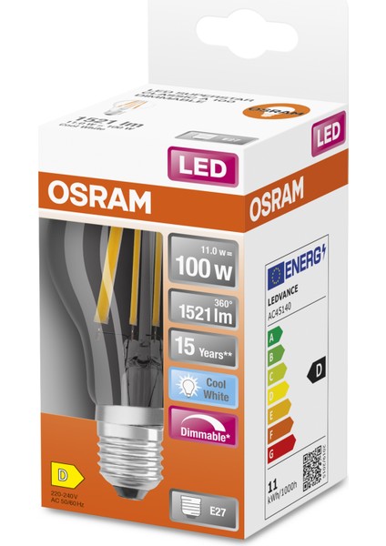 LED Flament Dim 11W 4000K 1521LM E27 Duy Kırık Beyaz Işık Ampul