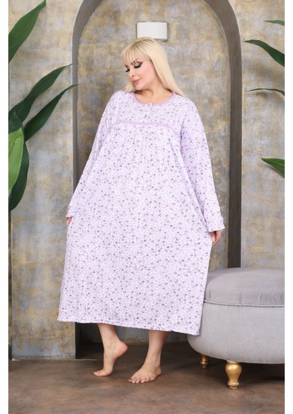 Büyük Beden Kışlık Şardonlu Pamuklu Anne Gecelik (120 Kiloya Kadar Uygundur)