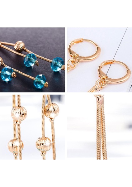 Bayanlar Uzun Püskül Kristal Küpe (Blue) (Yurt Dışından) modelleri