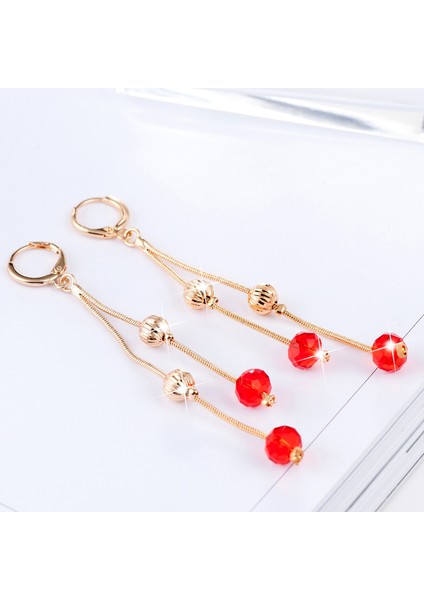 Bayanlar Uzun Püskül Kristal Küpe (Red) (Yurt Dışından) fiyatları