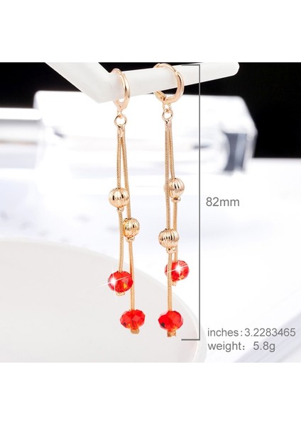 Bayanlar Uzun Püskül Kristal Küpe (Red) (Yurt Dışından) fırsatları