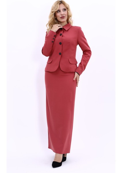 Gömlek Yaka Klasik Ceket & Uzun Düz Dar Etek-Kiremit fiyatları