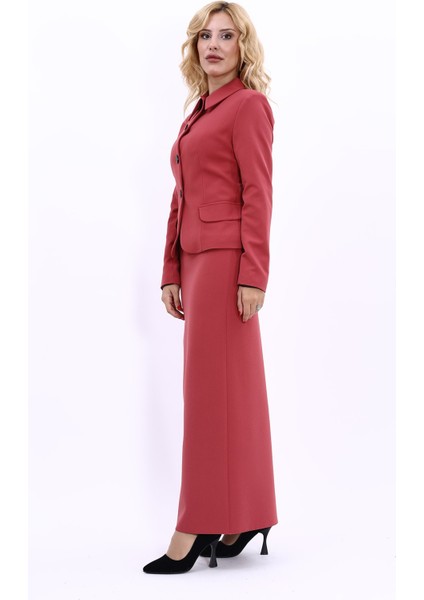 Gömlek Yaka Klasik Ceket & Uzun Düz Dar Etek-Kiremit modelleri