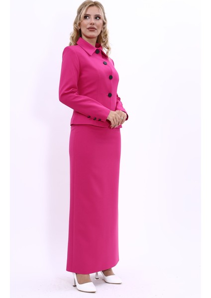 Gömlek Yaka Klasik Ceket & Uzun Düz Dar Etek-Fuşya modelleri