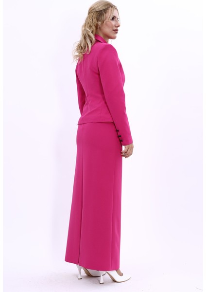 Gömlek Yaka Klasik Ceket & Uzun Düz Dar Etek-Fuşya fırsatları