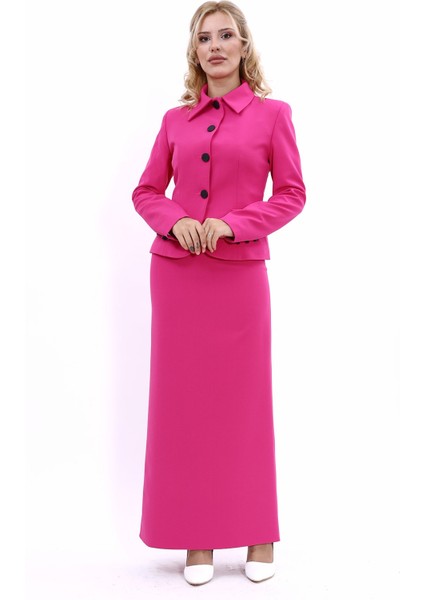 Gömlek Yaka Klasik Ceket & Uzun Düz Dar Etek-Fuşya indirimleri