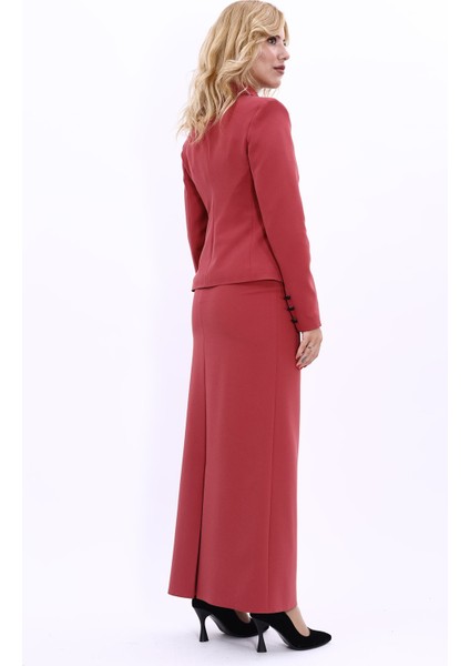 Gömlek Yaka Klasik Ceket & Uzun Düz Dar Etek-Kiremit indirimleri