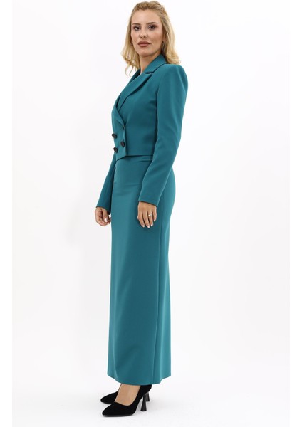 Erkek Yaka Kuruvaze Kısa Ceket & Uzun Düz Dar Etek-Petrol fiyatları