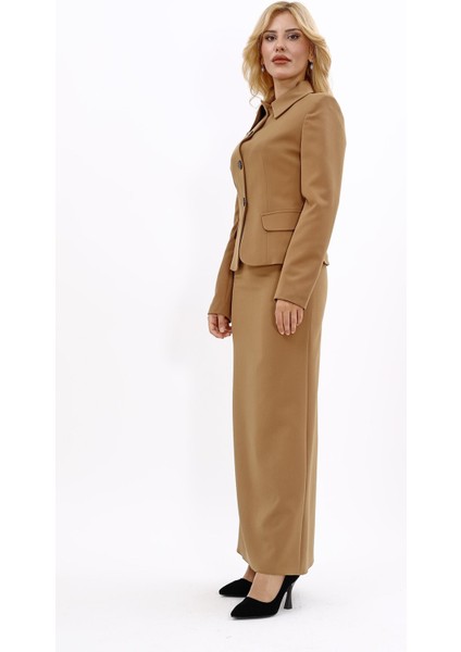 Gömlek Yaka Klasik Ceket & Uzun Düz Dar Etek-Camel fiyatları