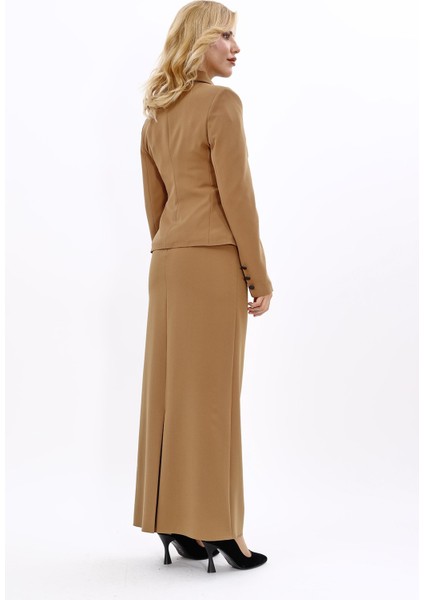 Gömlek Yaka Klasik Ceket & Uzun Düz Dar Etek-Camel fırsatları
