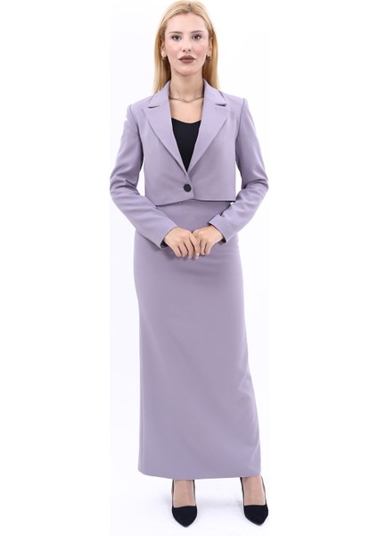 Erkek Yaka Tek Düğmeli Kısa Ceket & Uzun Düz Dar Etek-Antrasit modelleri