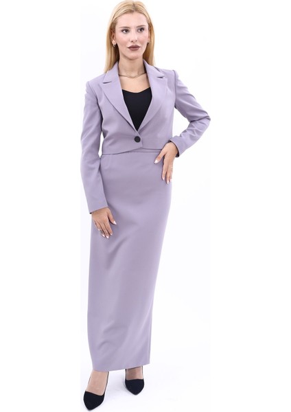 Erkek Yaka Tek Düğmeli Kısa Ceket & Uzun Düz Dar Etek-Antrasit fırsatları