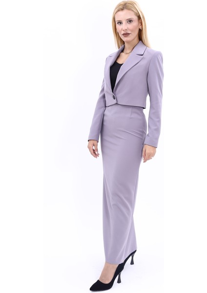 Erkek Yaka Tek Düğmeli Kısa Ceket & Uzun Düz Dar Etek-Antrasit indirimleri